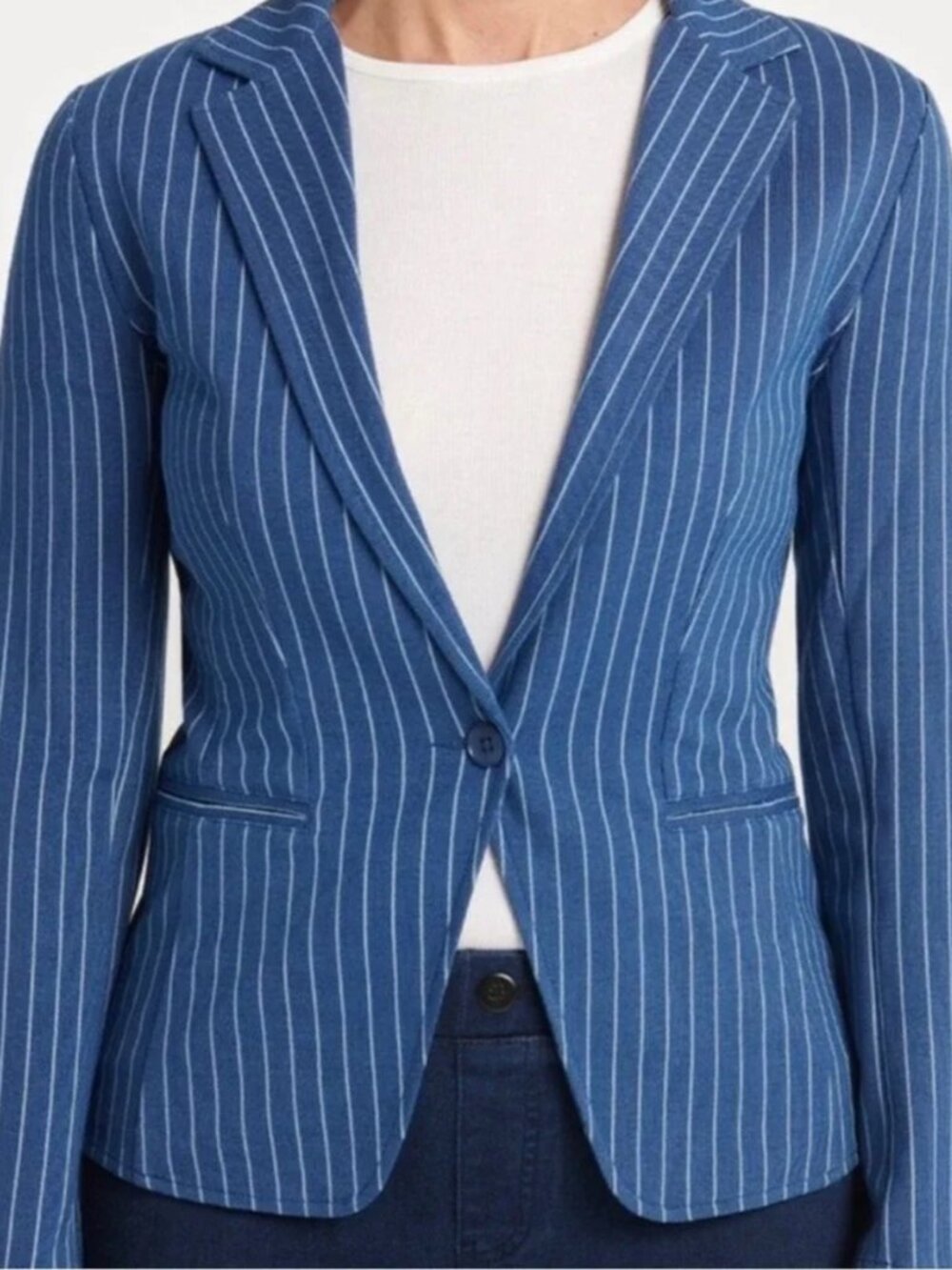 New Betabrand Aegean Pinstripe Transcendent Ponte Stretch Blazer Small
